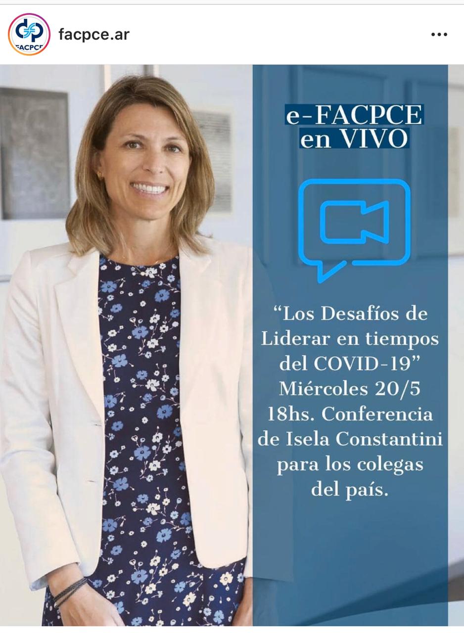 Conferencia virtual de la Dra. Isela Costantini Vía e-FACPCE el día 20/5/2020  A las 18 hs. 