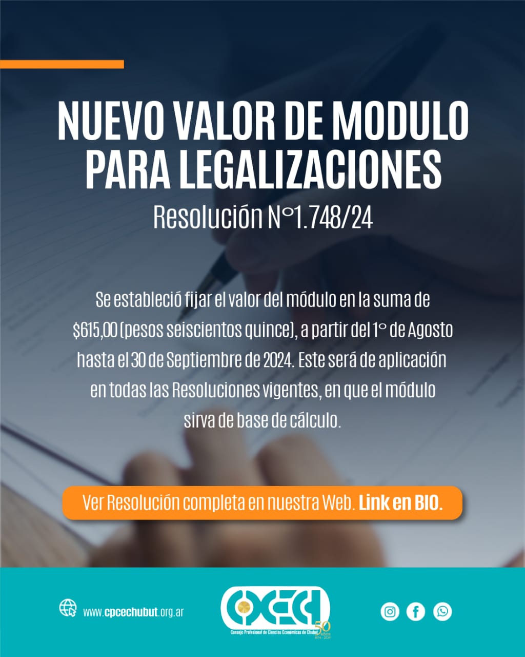 Nuevo valor módulo - Resolución N°1.748/24. -C.P.E.Ch